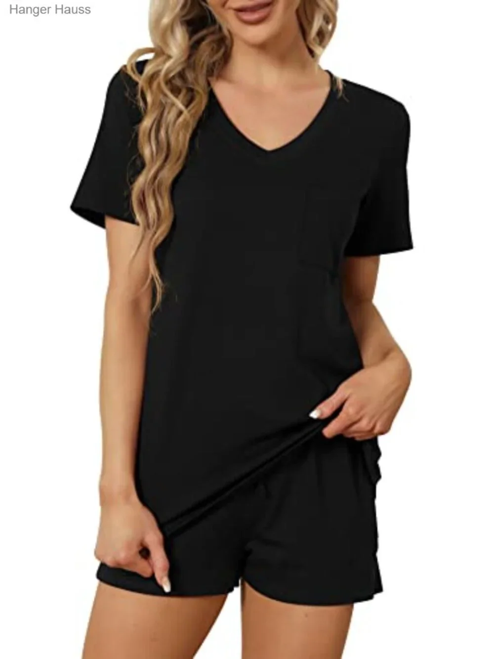V-Neck Pajama Set with Pockets - 2 Piece Lounge Set